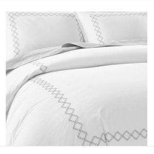 Sky Embroidered 3 Piece Percale King Duvet Cover and Shams Set WHITE